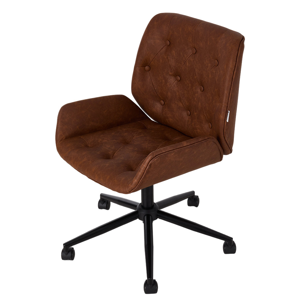 Brown Pu Leather Office Chair With High Back, Adjustable Height, And 360° Swivel