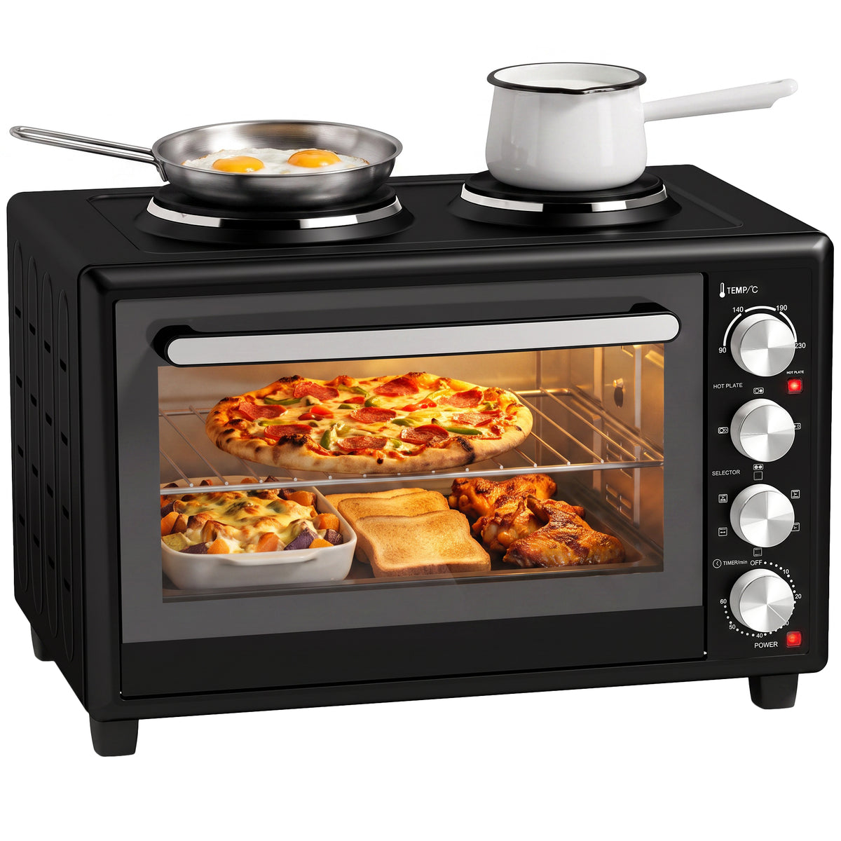 Mini Oven With Dual Hot Plates, Electric Countertop Cooker | 46l | Black