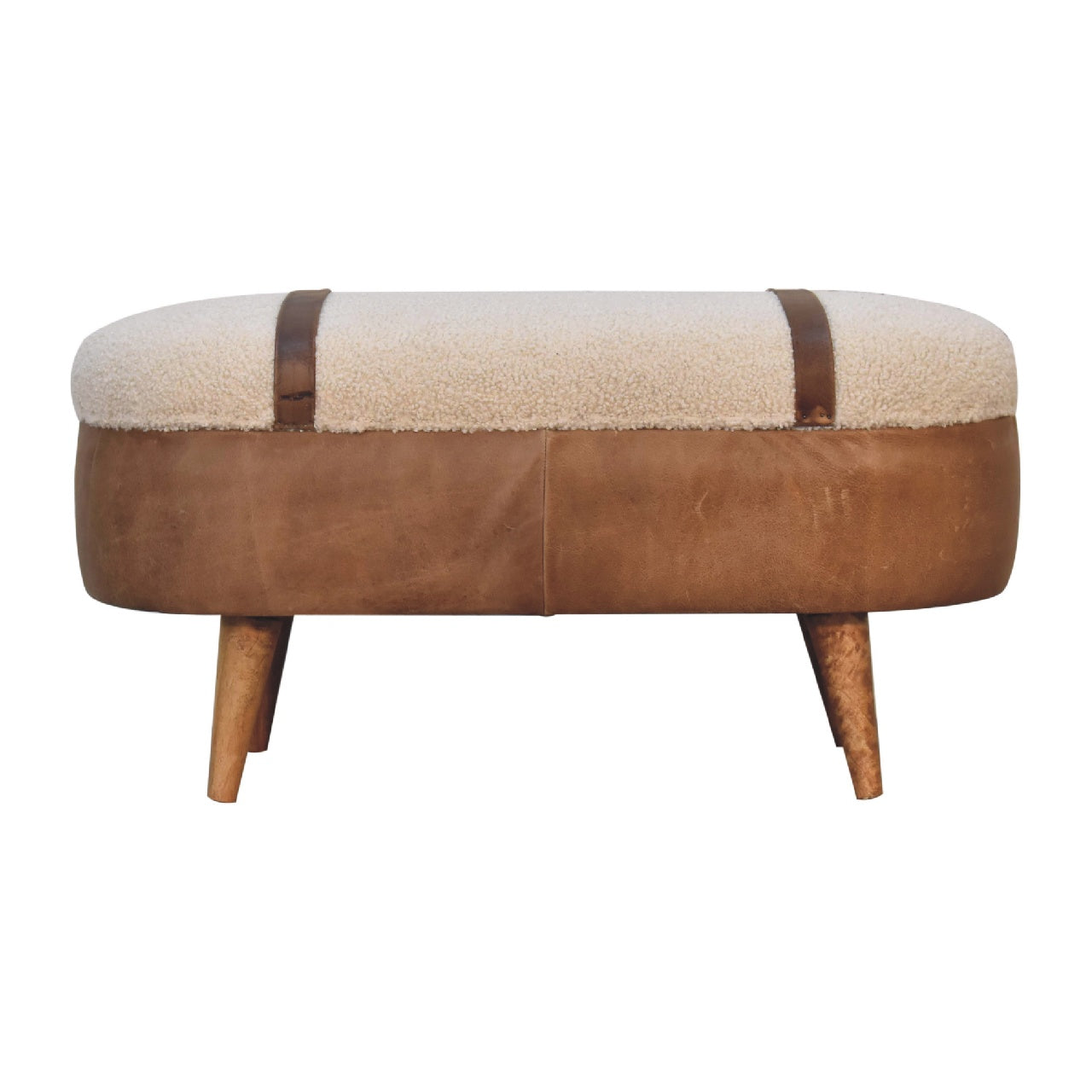 Artisan Furniture Solid Wood Tan Buffalo Boucle Nordic Bench, Upholstered