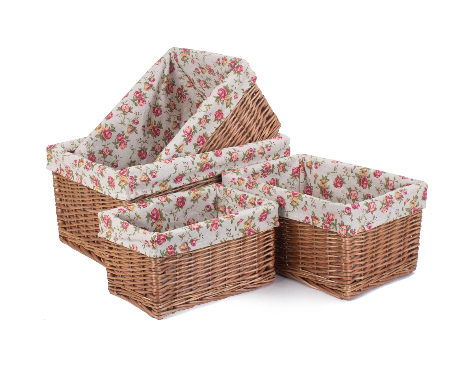 Wicker Double Steamed Garden Rose Willow Storage Baskets | Set of 4 | Red