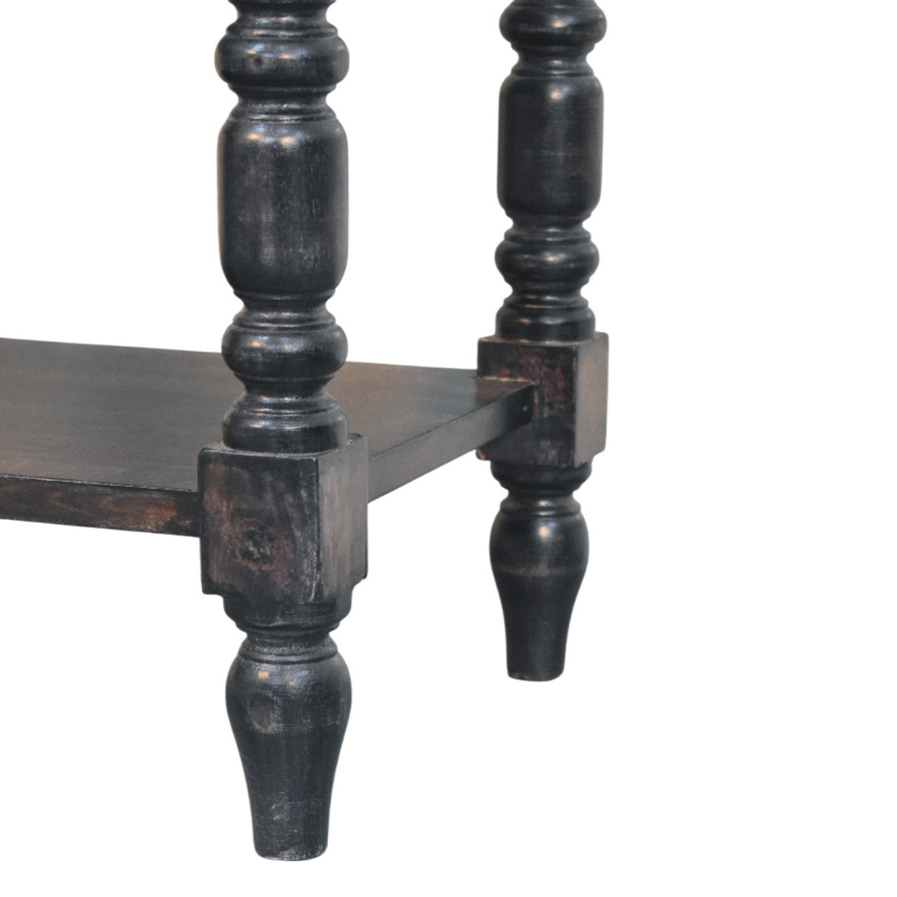 Heritage Turned-leg Side Table,1 Drawer, 2 Open Shelves, Dark brown