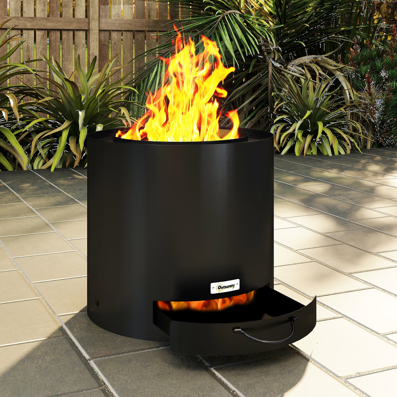 Fire Pit W/ Ash Tray & Poker, Black