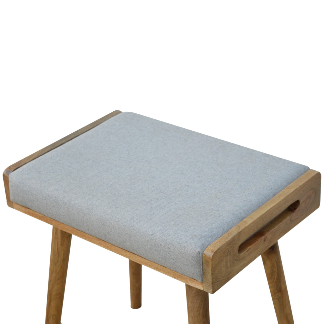 Solid Mango Wood Grey Tweed Tray Style Footstool