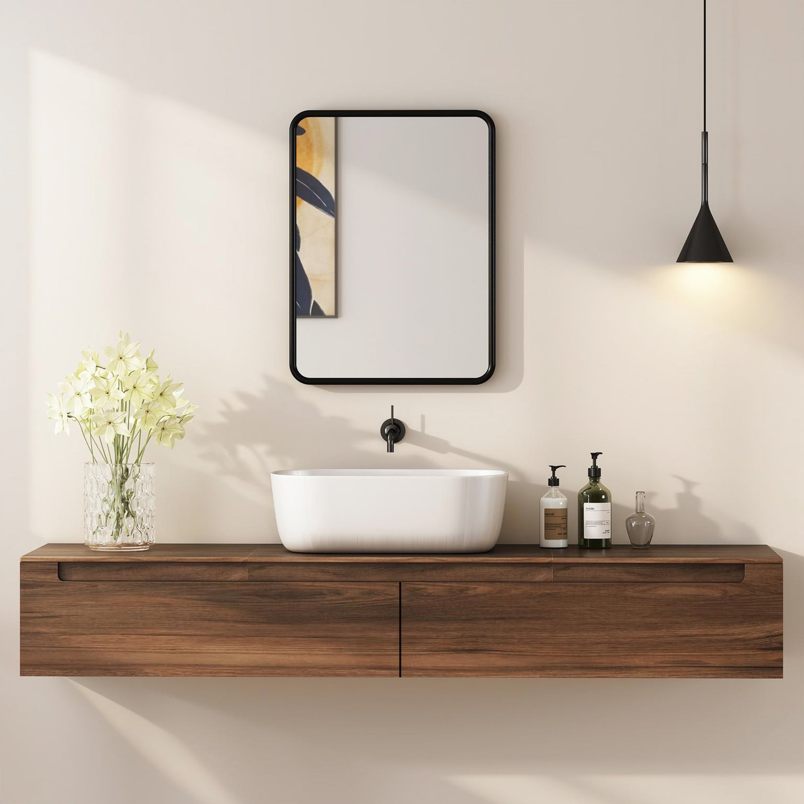 Rectangular Mirror With Metal Frame, Decorative Wall Mirror | M | Black