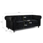 Chesterfield Scroll Arm Velvet Sofa 3 Seater | Black