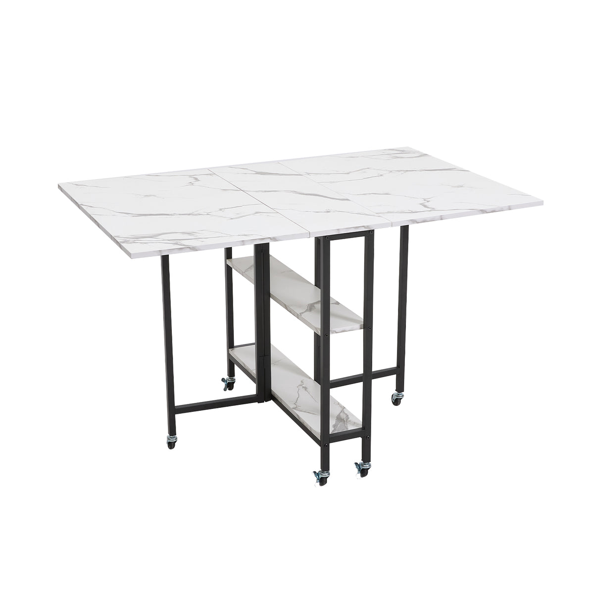 Breeins Folding Dining Table With Wheels And Storage Shelves