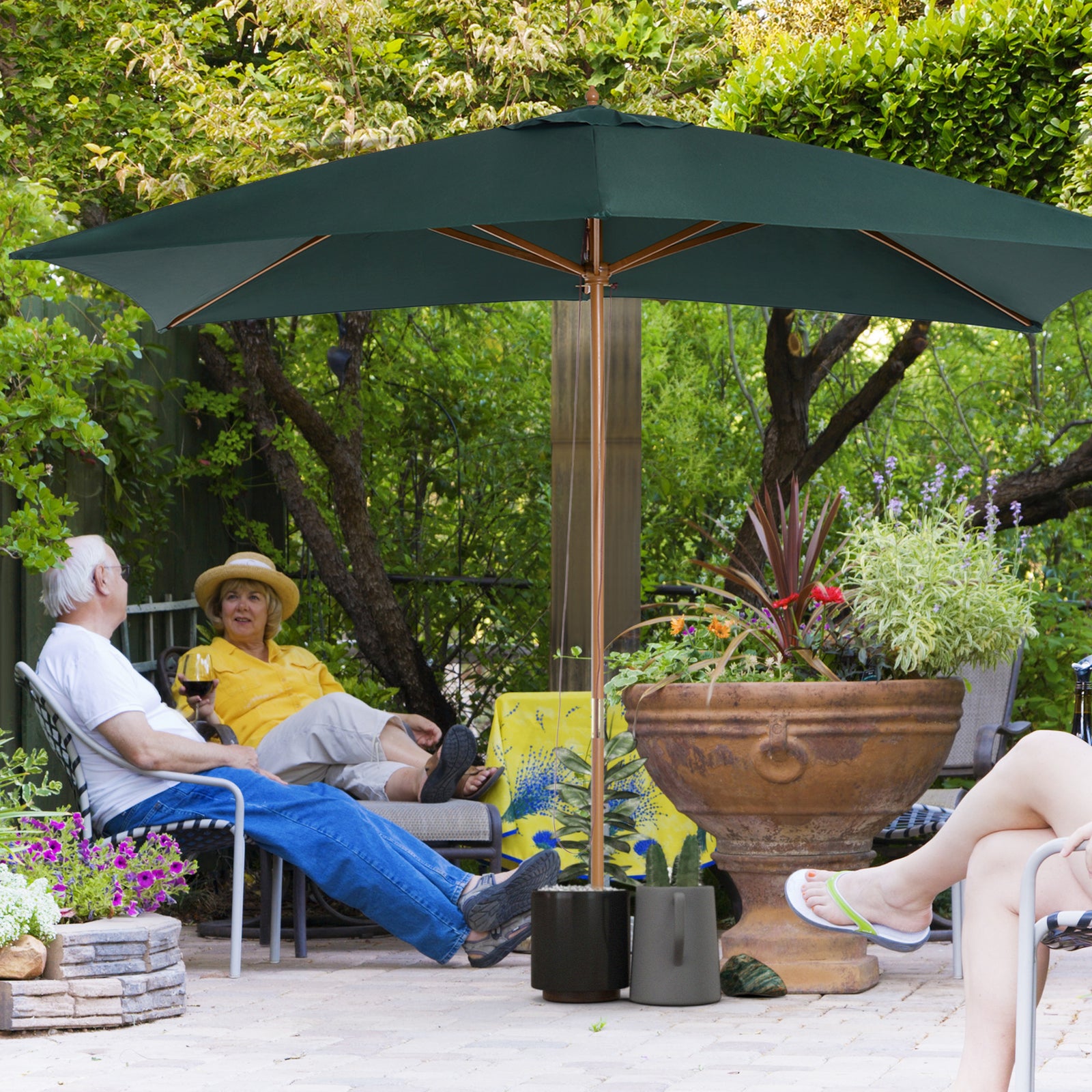 Wooden Garden Parasol Sun Shade Outdoor Umbrella Canopy | Green