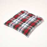 Tartan Check Seat Pad With Button Straps 100% Cotton, 40 X 40 Cm | Set-of-1 | Red