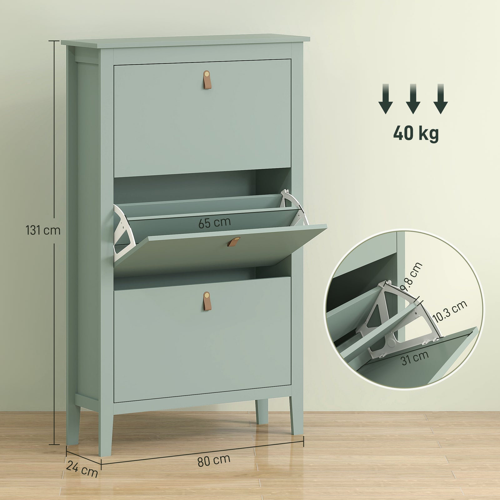 3 Drawer Shoe Cabinet For Hallway | Green