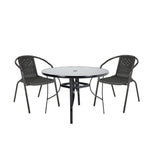 3 Pcs Bistro Set Glass Top Tempered Glass Coffee Table And Rattan Chairs