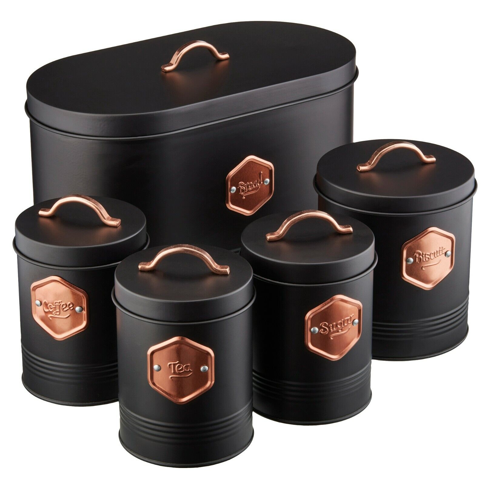 5 Piece Kitchen Storage Set   Black/copper