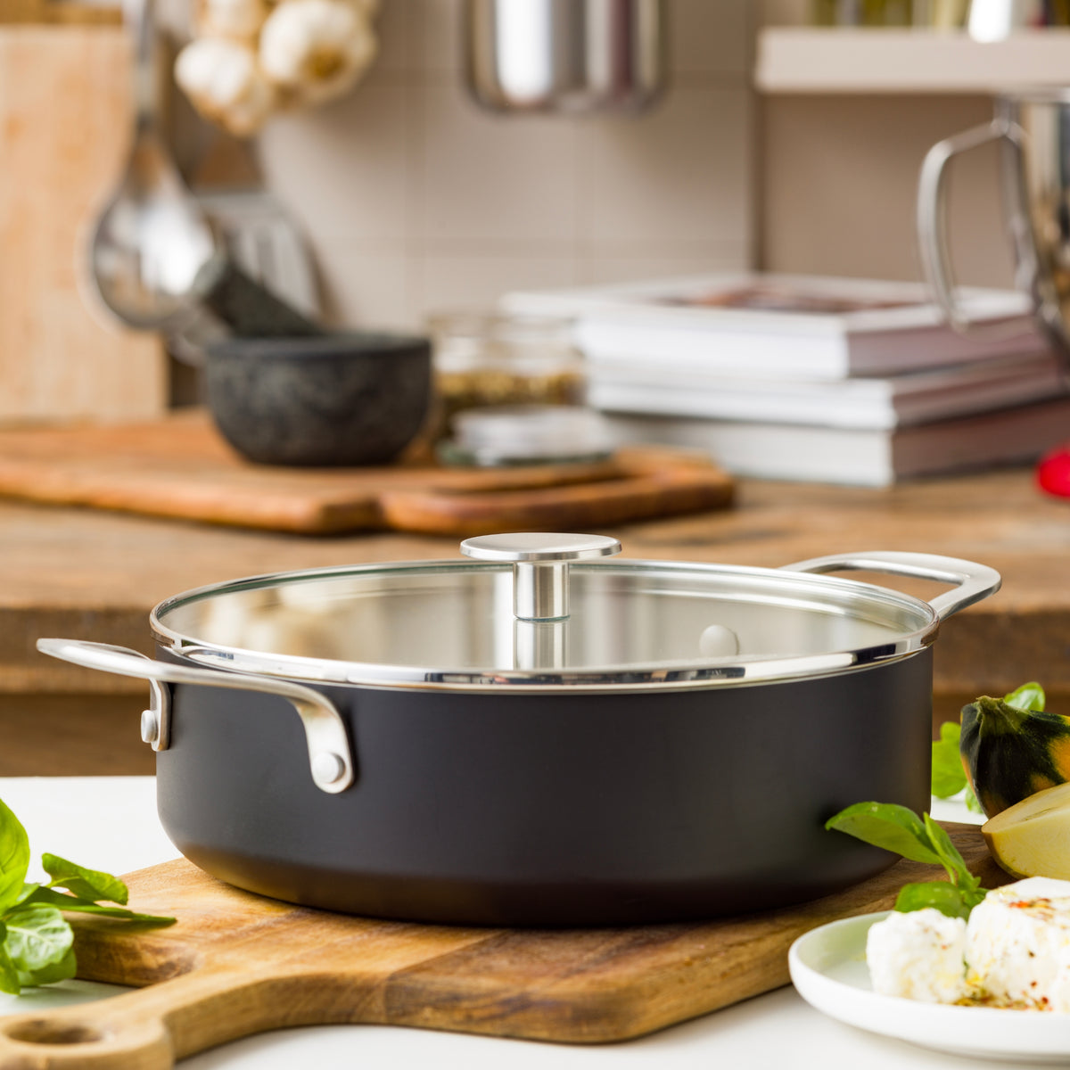 KitchenAid Cookware Coloured Aluminium Covered Skillet With 2 Handles, 24cm, Matt Black