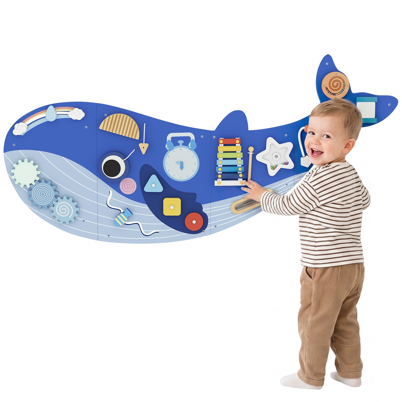 AIYAPLAY Whale Activity Wall Busy Board, 13 In 1 Montessori Inspired Toys