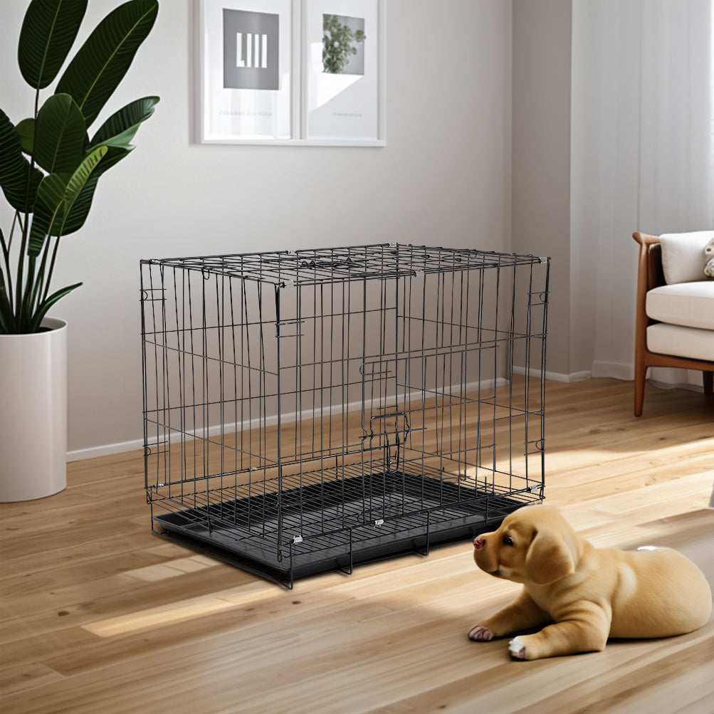 Wire Dog Crate With 2 Doors And Tray | Small | Black