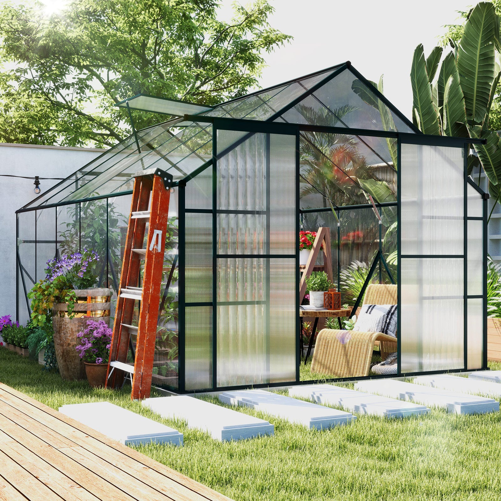 Polycarbonate Greenhouse W/ Sliding Door & Vent