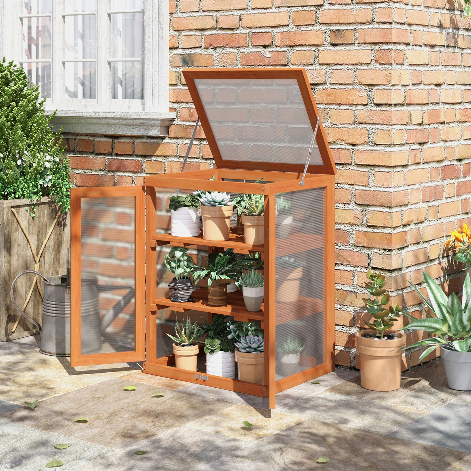 Mini Wood Greenhouse Cold Frame Plant Box (3 Types) | Orange