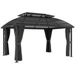4 X 3(m) Polycarbonate Gazebo W/ Curtains, Nettings, 2 Roofs | Black