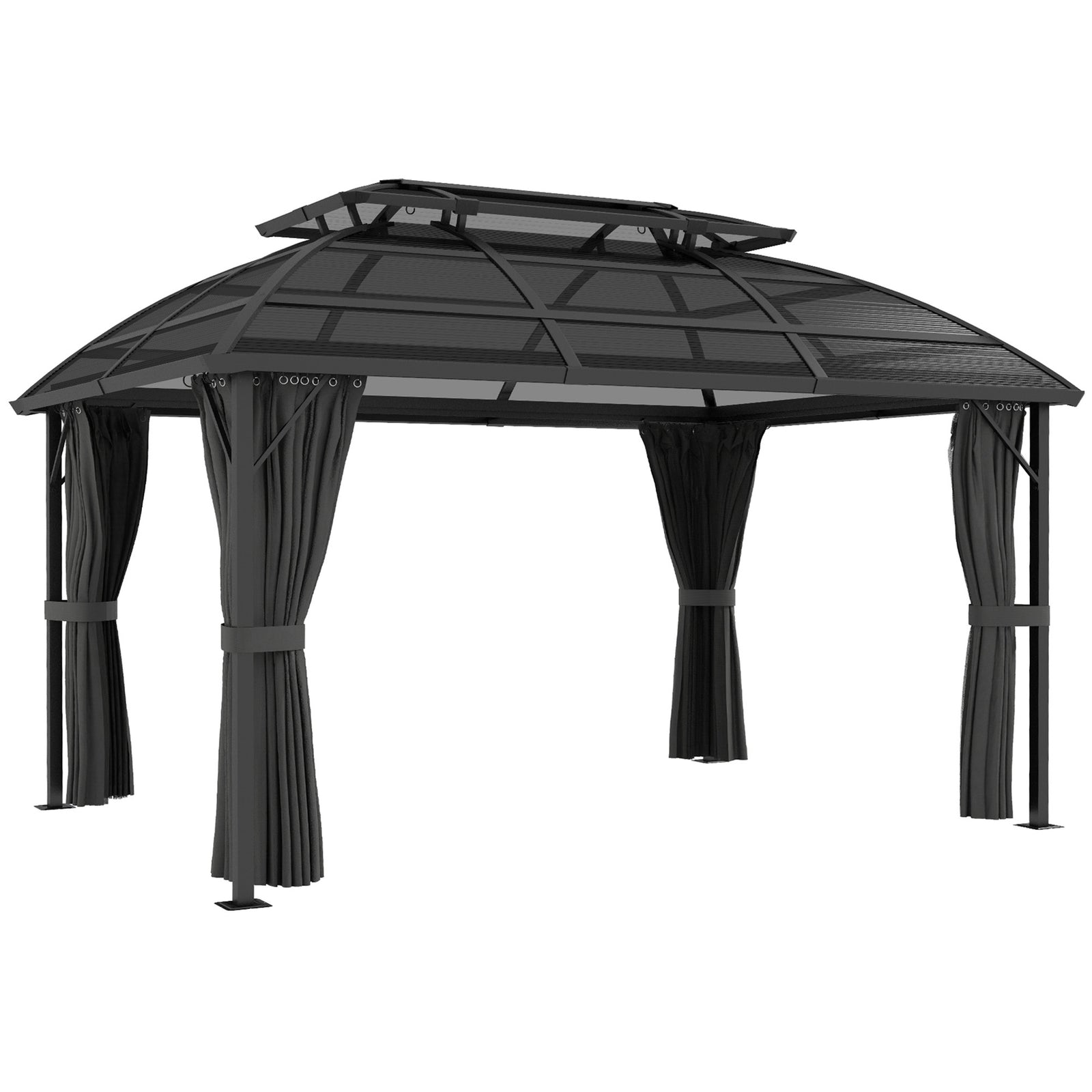 4 X 3(m) Polycarbonate Gazebo W/ Curtains, Nettings, 2 Roofs | Black