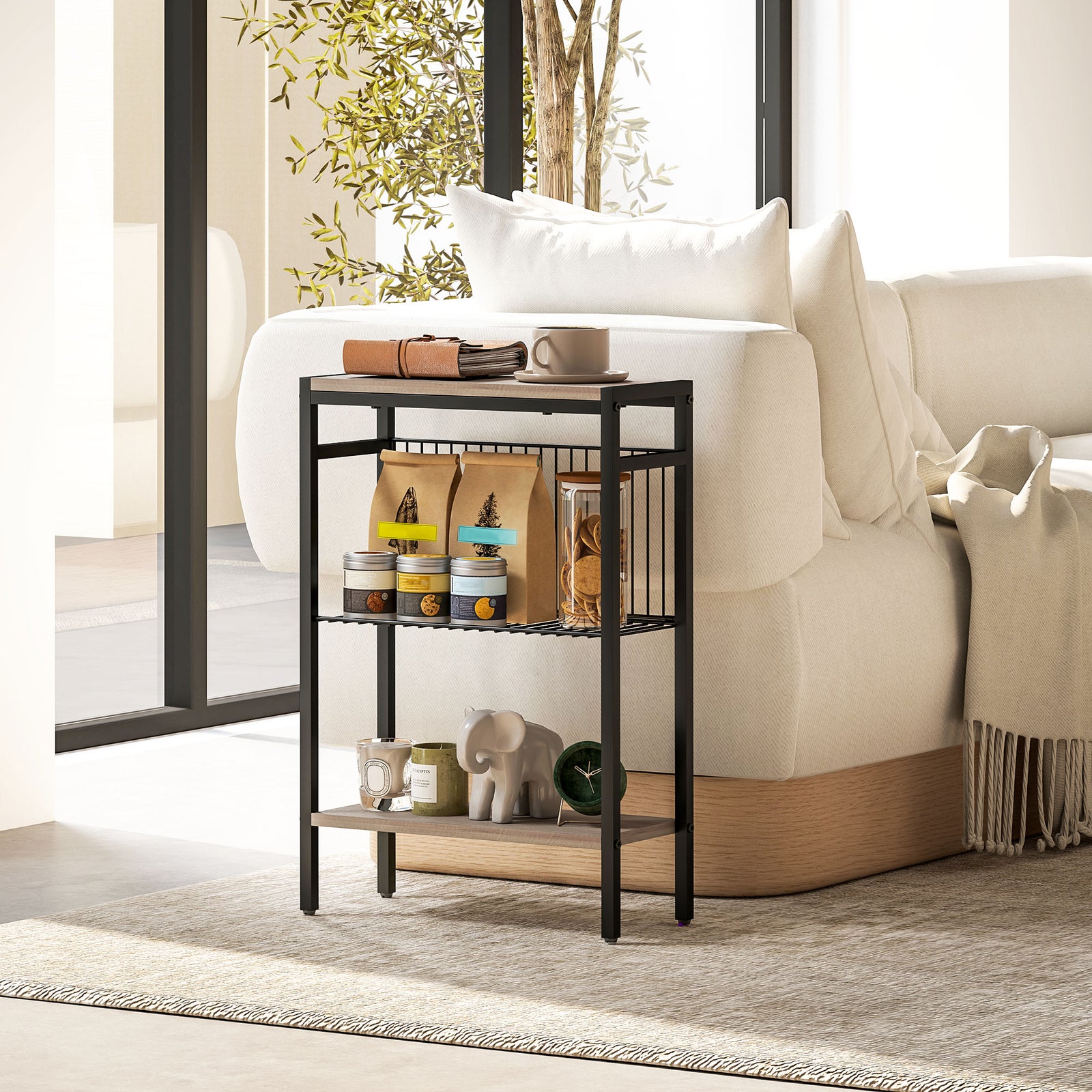 Side Table W/ Storage, Small Table For Living Room, Bedroom | Gray