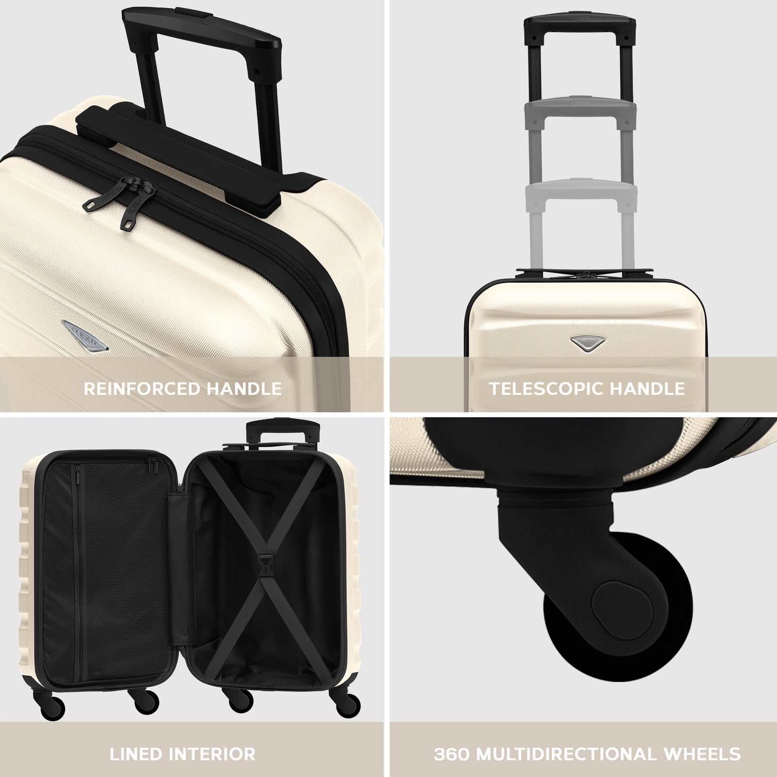 55x35x20cm Cabin Carry On Suitcase Hard Shell Overhead Luggage 100+ Airlines Approved | Cabin | Cream & Black