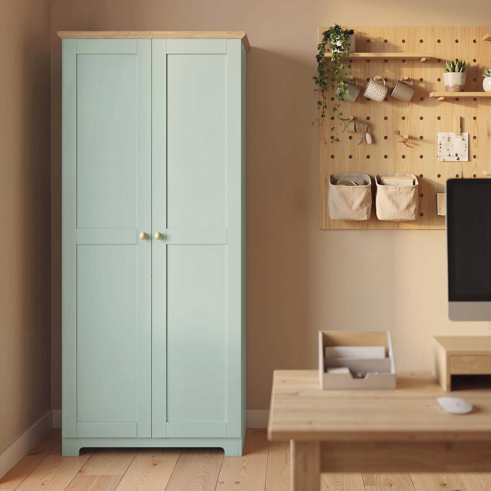 172cm Wooden Storage Cabinet Cupboard With 4 Shelves | Light Green