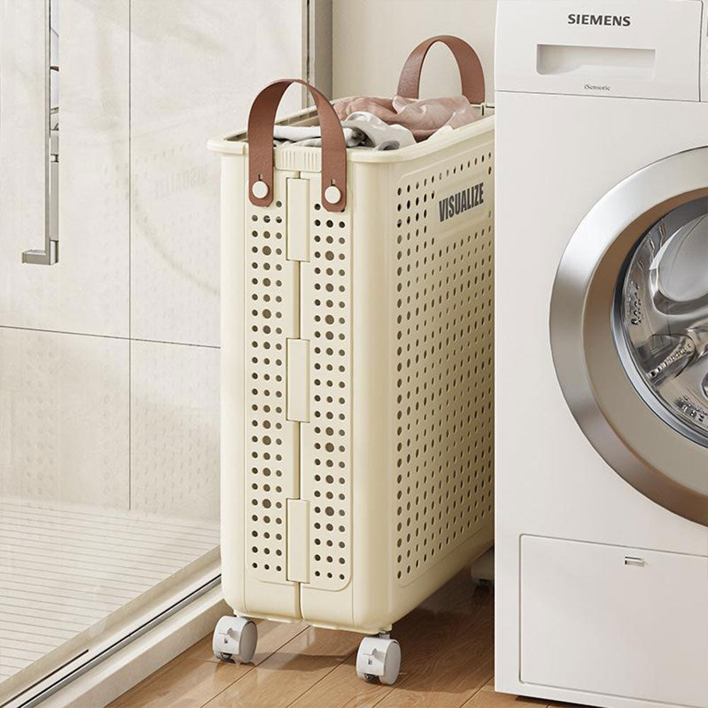 Foldable Laundry Basket With Wheels | Small | Beige
