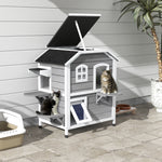 Wooden Cat House Cat Cave Pet Shelter Condos Outdoor | Grey