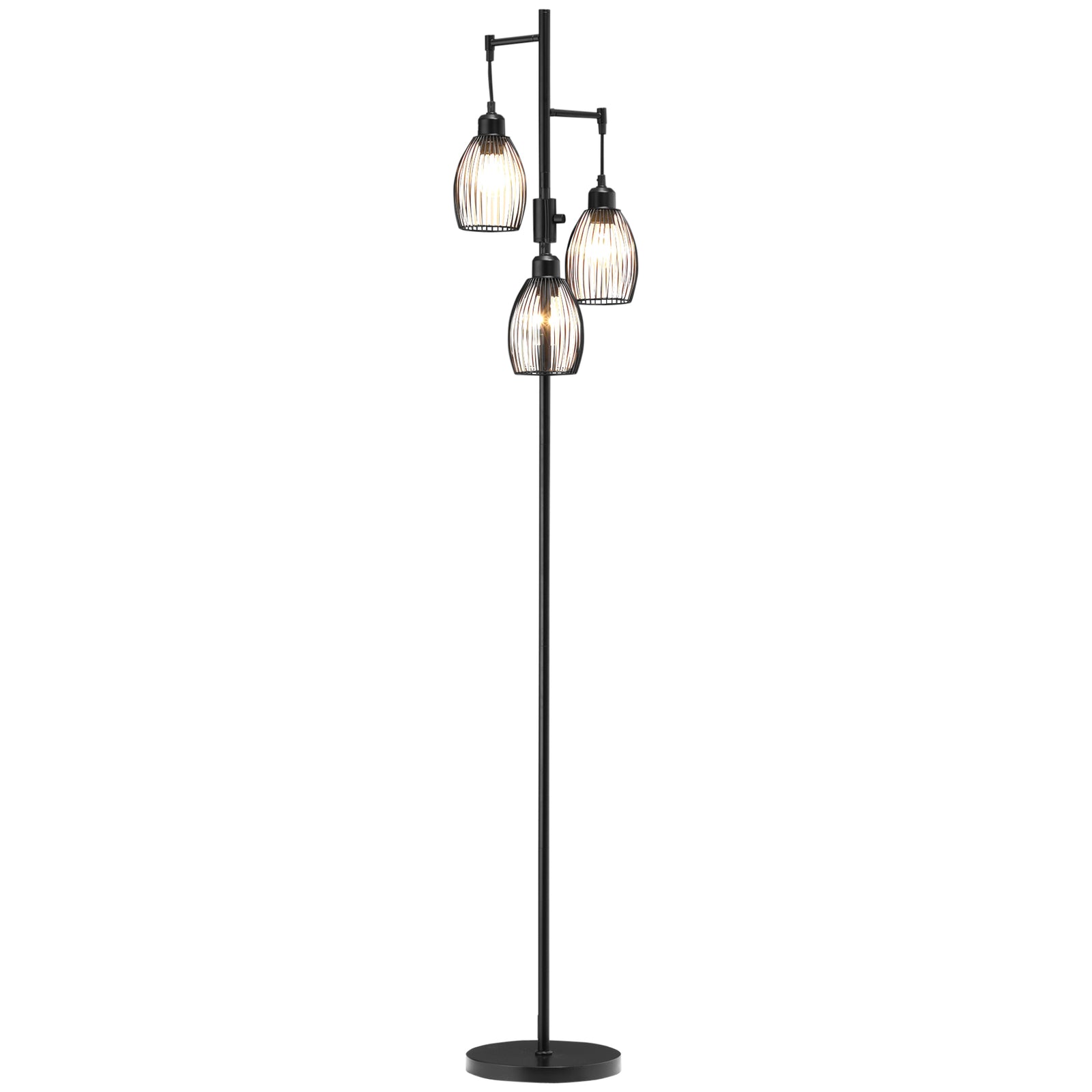 Industrial 3-light Floor Lamp Dimmable Standing Lamp | One Size | Black