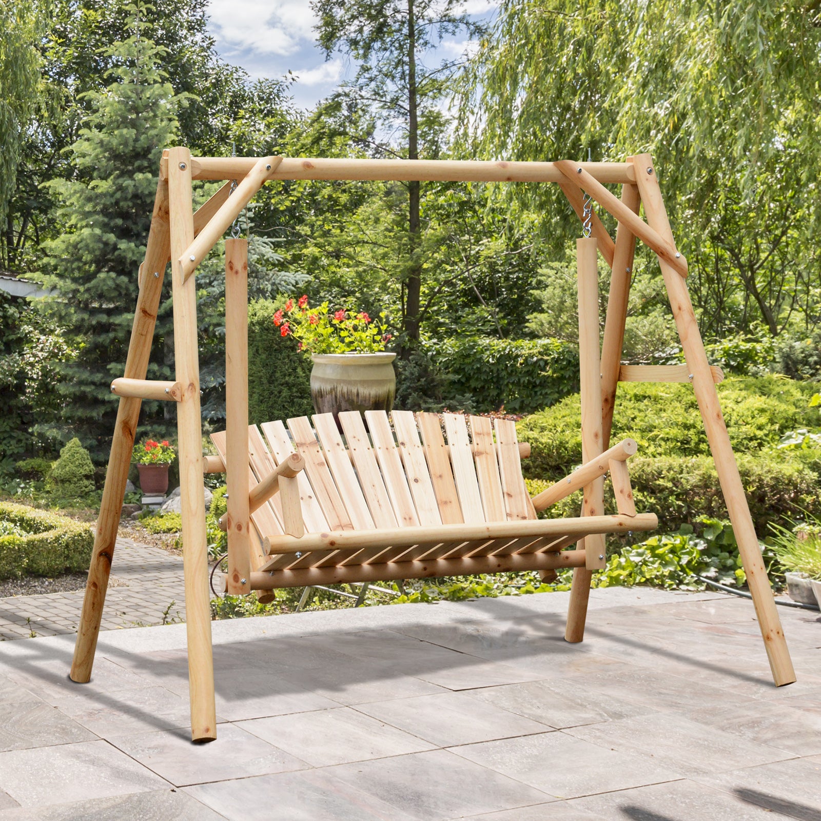 Outdoor 2 Seater Porch Swing Wooden Rustic Patio Bench