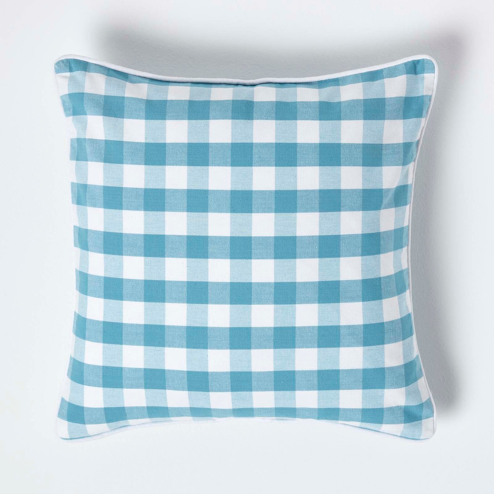 Block Check Cotton Gingham Cushion Cover | 45cm x 45cm | Blue