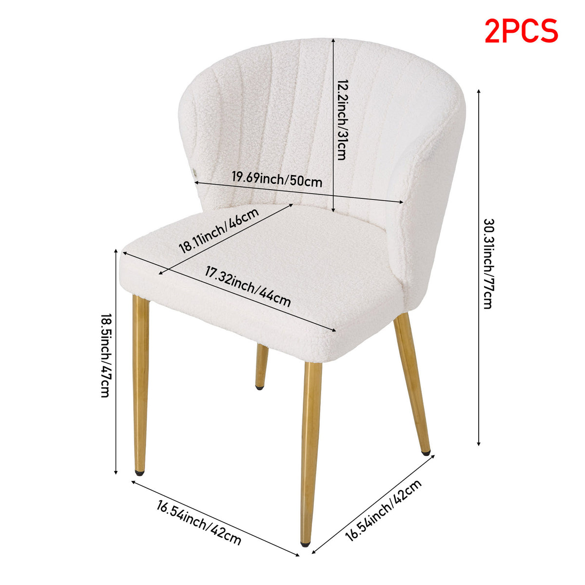 Breeins Set Of 2 Modern Sherpa Fleece Dining Chairs With Gold Metal Legs