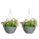HOMCOM Set Of 2 Artificial Cosmos Flowers, Hanging Planters With Basket