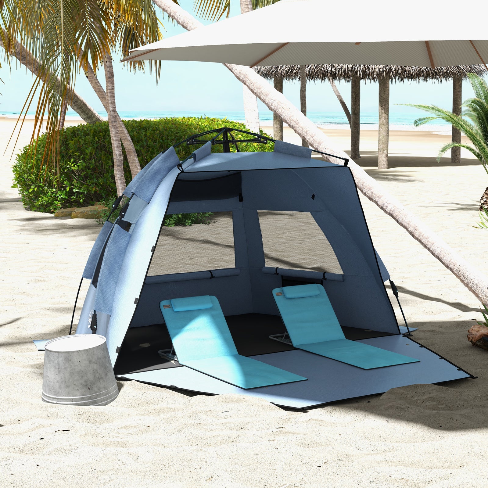 Pop Up Beach Tent For 2-3 Person With Carry Bag, Upf15+ | Blue