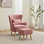 Modern Wingback Accent Chair Armchair With Footstool And Lumbar Pillow | Pink