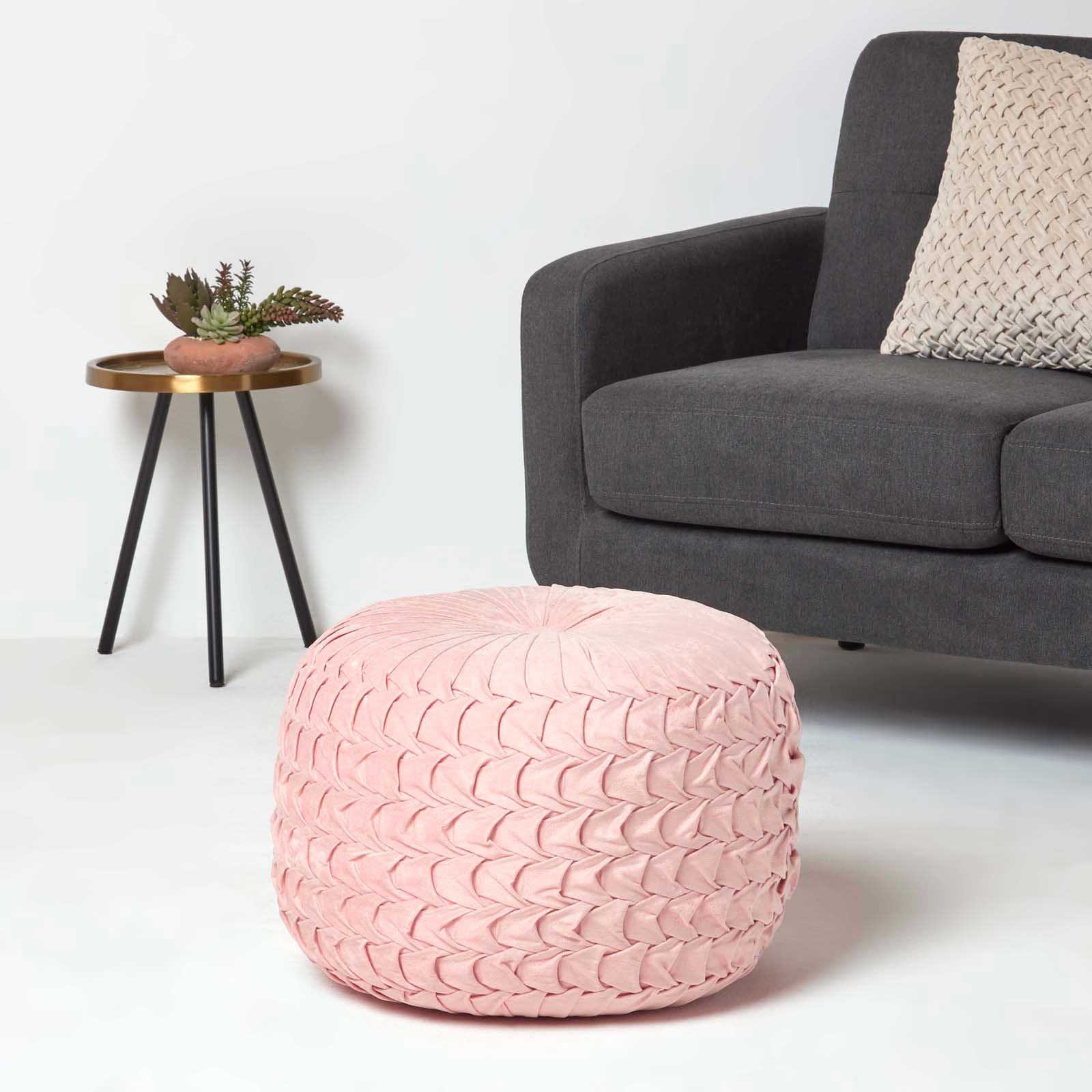 Grace Pleated Velvet Pouffe | 50cm x 35cm | Pink