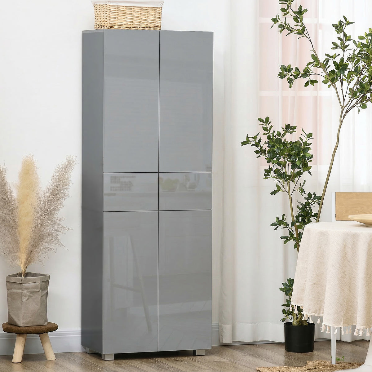 HOMCOM Kitchen Cupboard Storage Cabinet Push Open Doors And Drawers, Grey