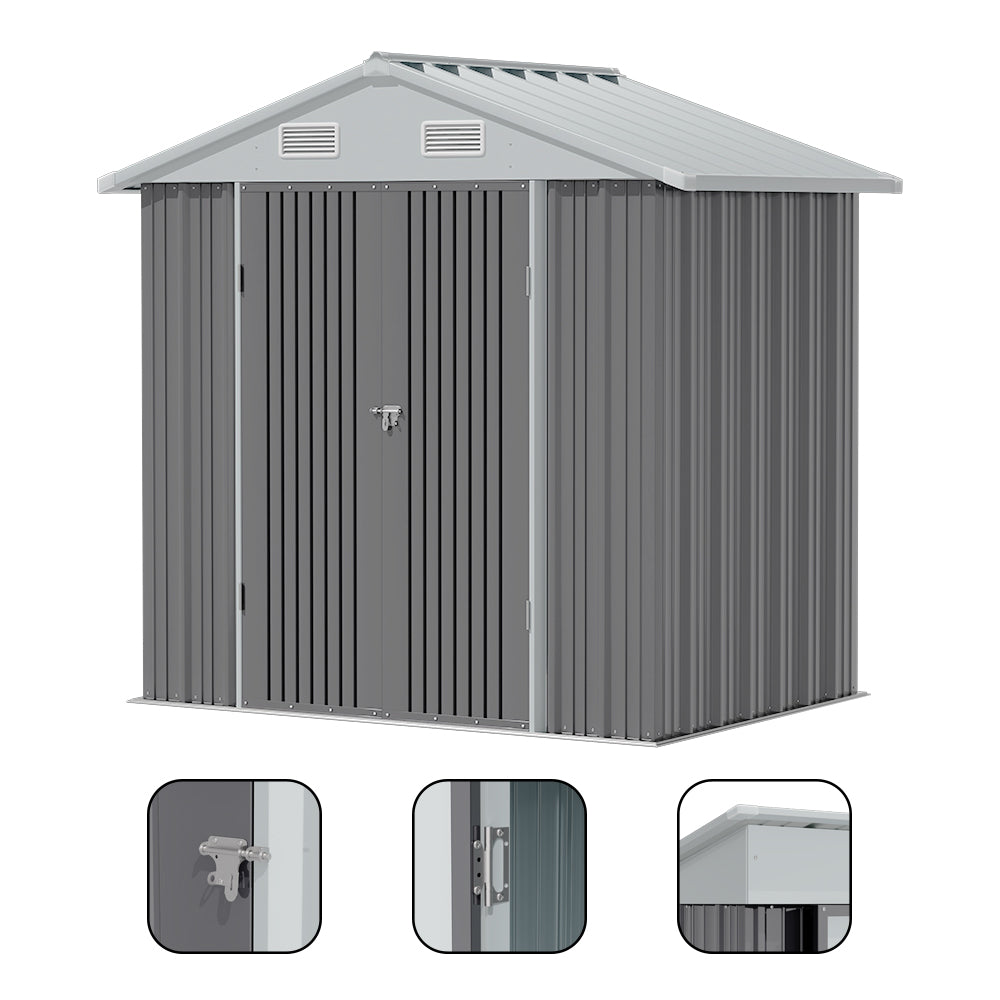 4x6 Ft Metal Storage Shed With Double Lockable Doors & 4 Air Vents  Outdoor Tool Shed For Garden
