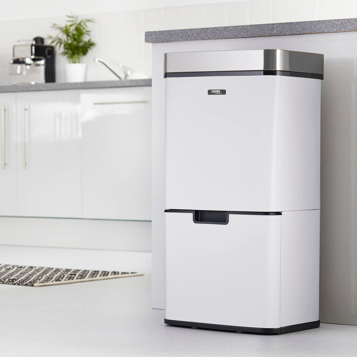 75l Sensor Recycling Bin With Food Caddy | 75L | White & Silver