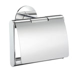 Toilet Roll Holder With Lid Cover - Self Adhesive Wall Mount | Polished Chrome