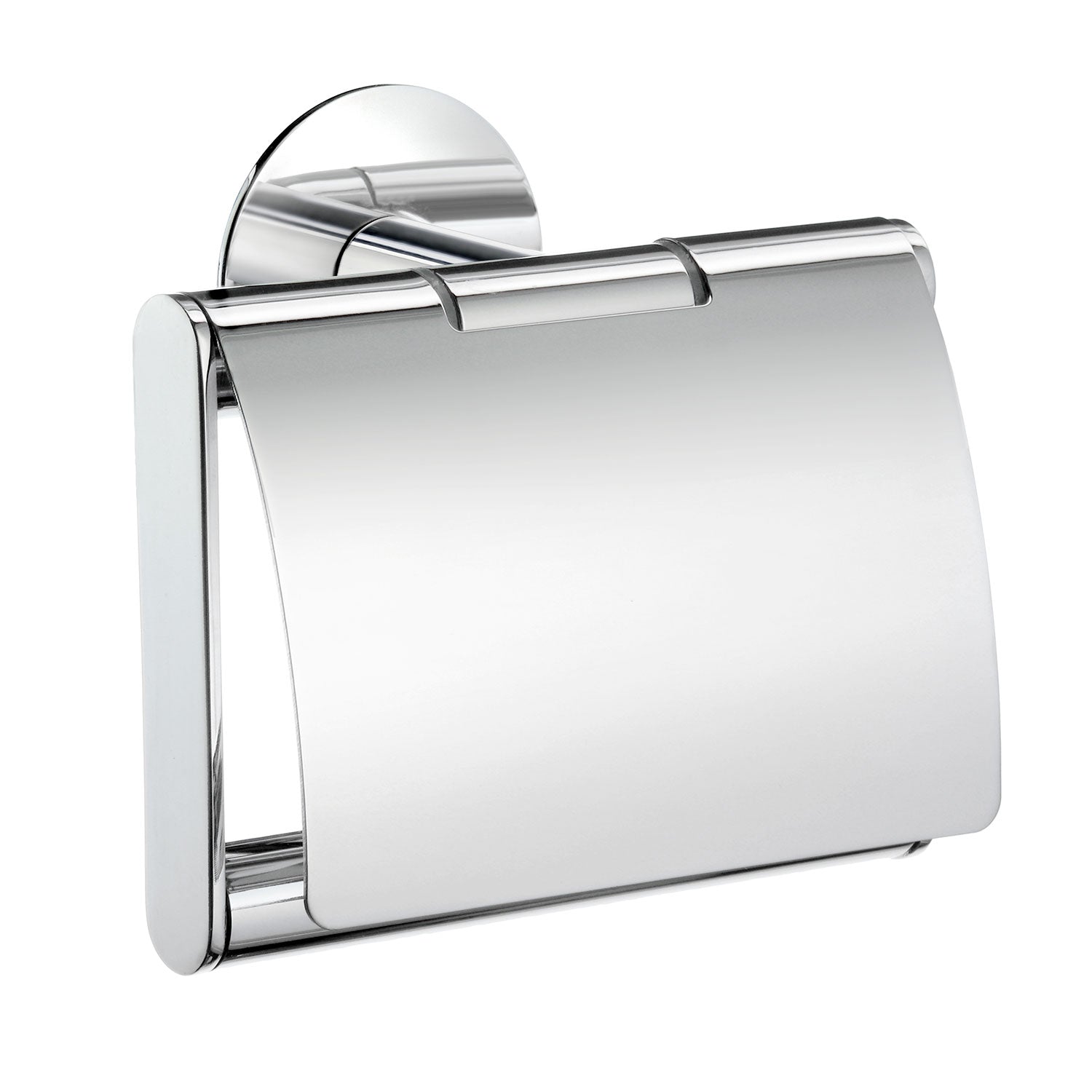 Toilet Roll Holder With Lid Cover - Self Adhesive Wall Mount | Polished Chrome