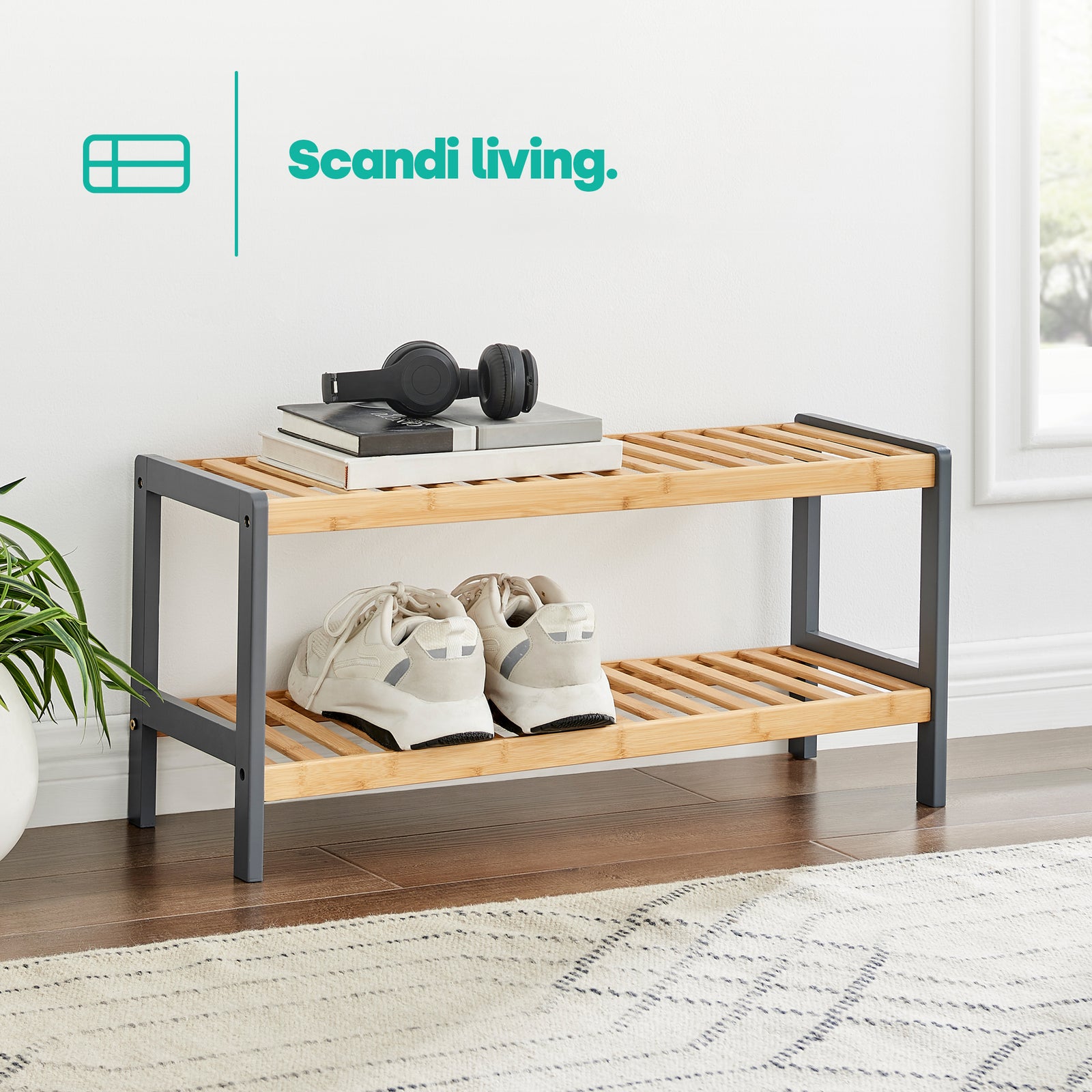 Bamboo 2-tier Shoe Rack - Grey/natural