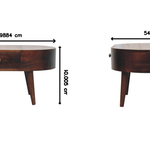 Solid Wood California Walnut Rounded Coffee Table, 2 Drawers, Dark Brown