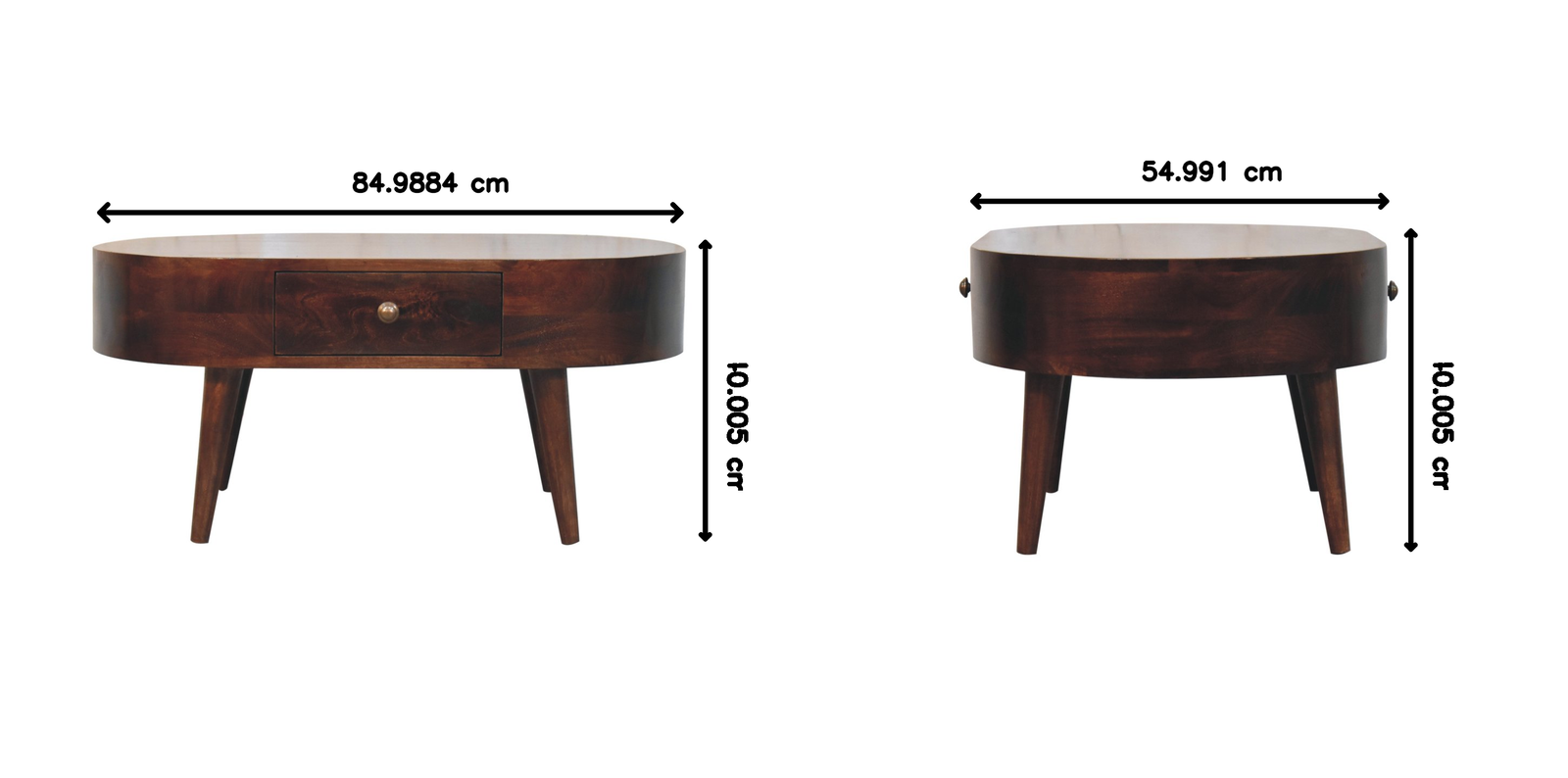 Solid Wood California Walnut Rounded Coffee Table, 2 Drawers, Dark Brown