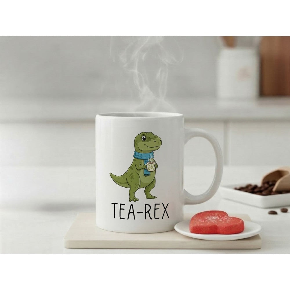 Dyzi Tea-rex Quote Ceramic Coffee Mug White Dinosaur Fun Design