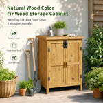 Natural Wood Color Fir Wood Storage Cabinet With Top Lid & Front Door, 2 Wooden Handles