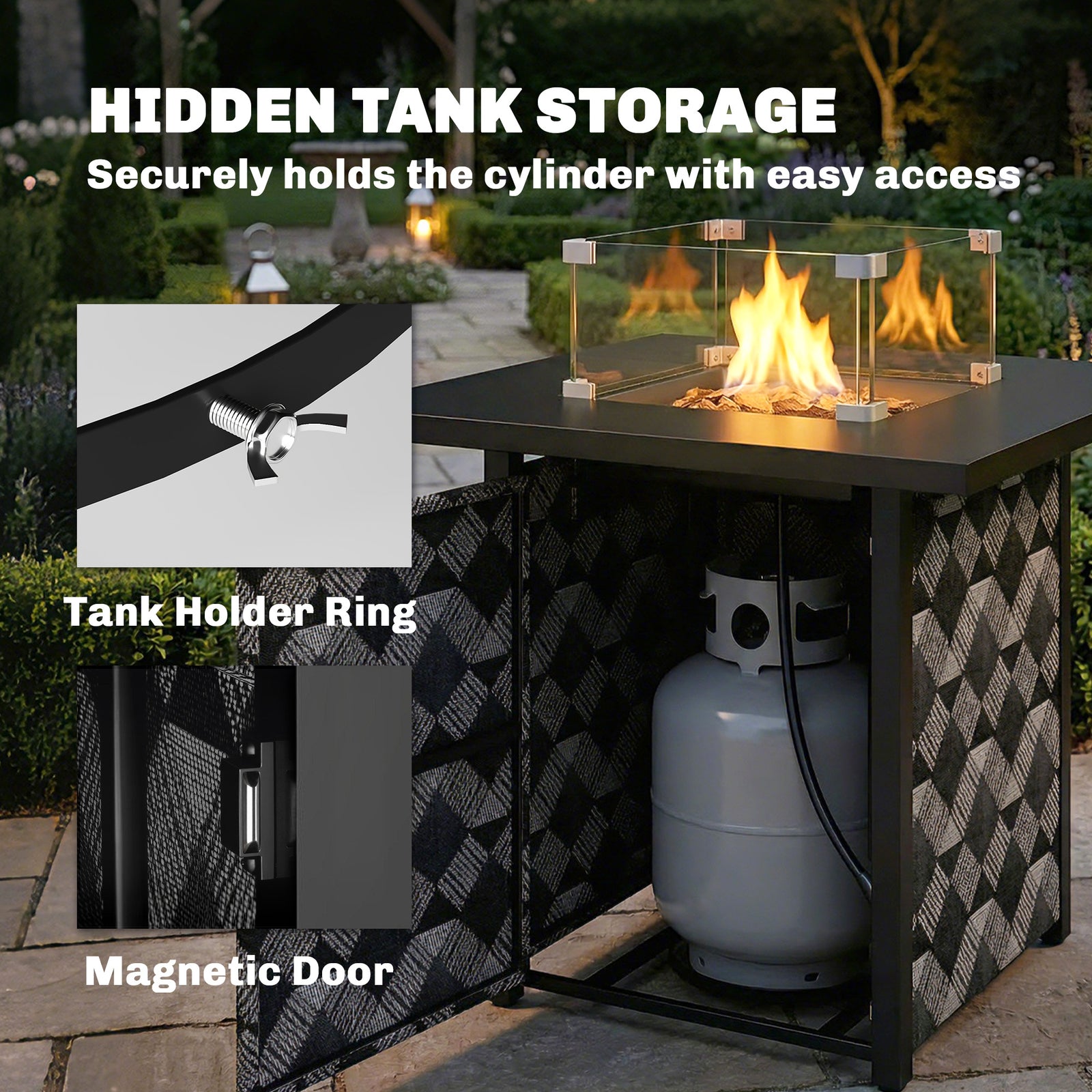 Outsunny Square Propane Gas Fire Pit Table, Patio Heater With Lava Rocks
