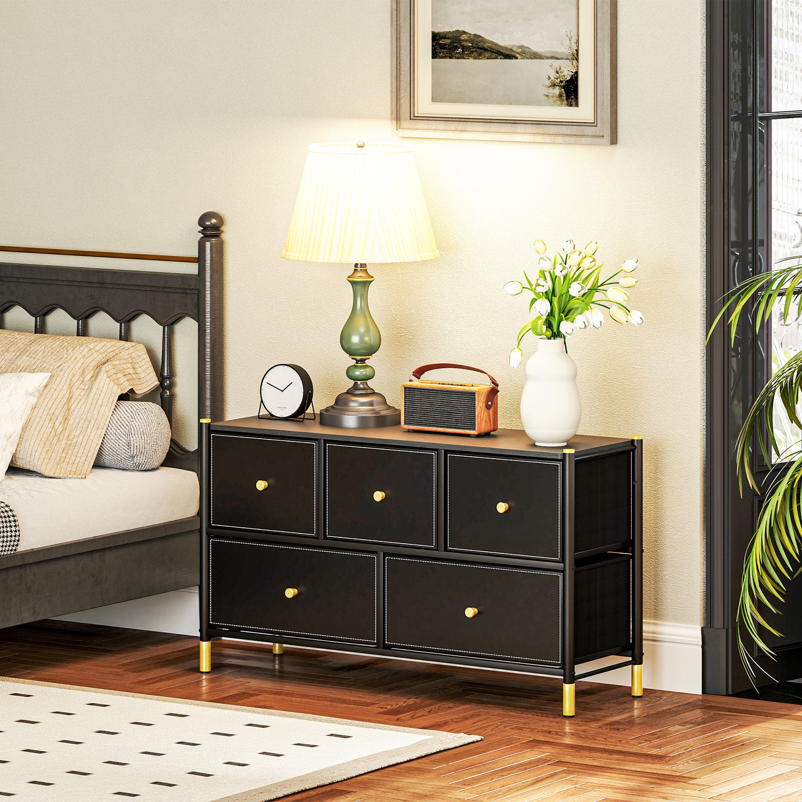 Fabric Chest Of Drawers, Pu Leather, Bedroom