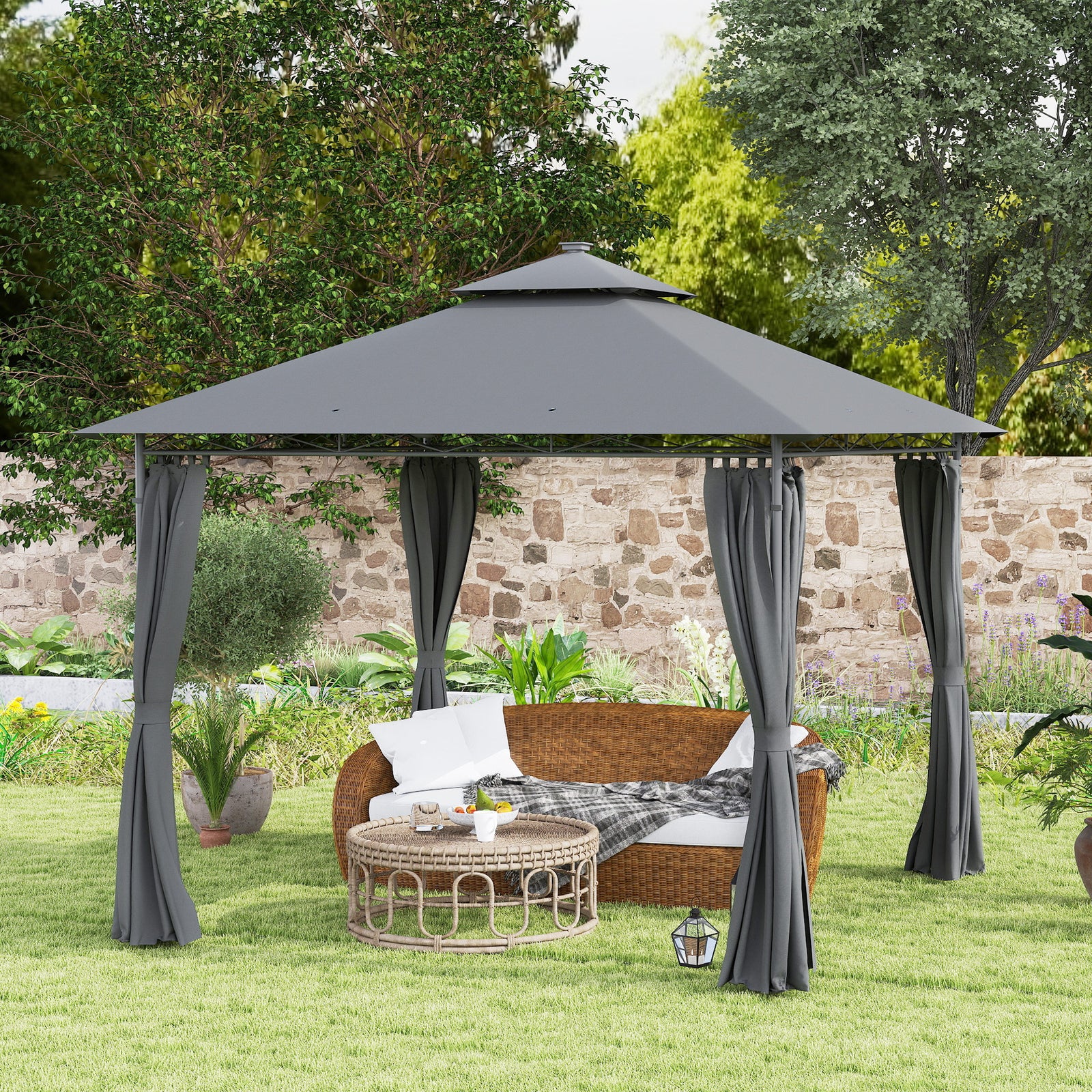 3x3m Garden Gazebo, Double Roof | Dark Grey