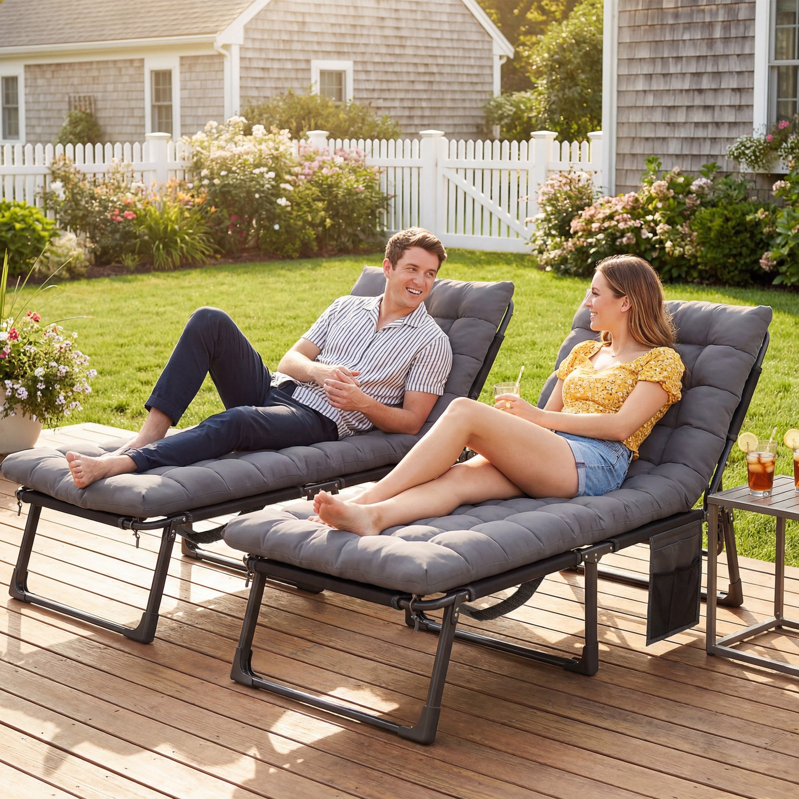Folding Sun Lounger, Oversized Camping Bed | Set of 2 | Grey