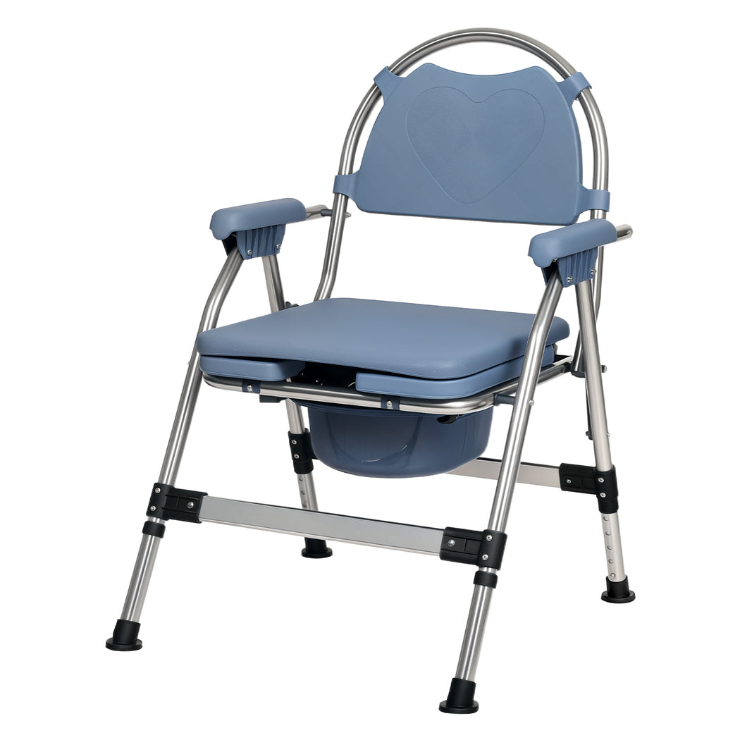 Commode Chair For Bedroom Folding Adjustable Bedside Toilet Shower Chair | Blue